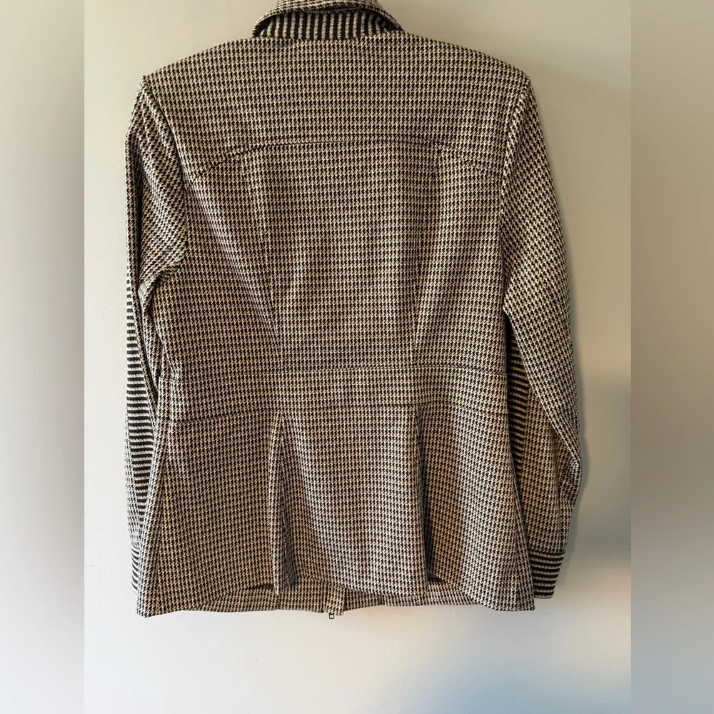 CAbi ‘Baron Blazer’ Chic Black, Brown & Cream Houndstooth Jacket. Unlined. Zip. - Picture 7 of 10